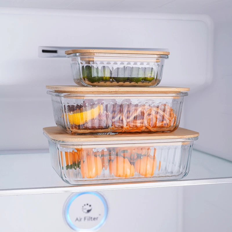 Kitchen with Bamboo Lid Glass Containers