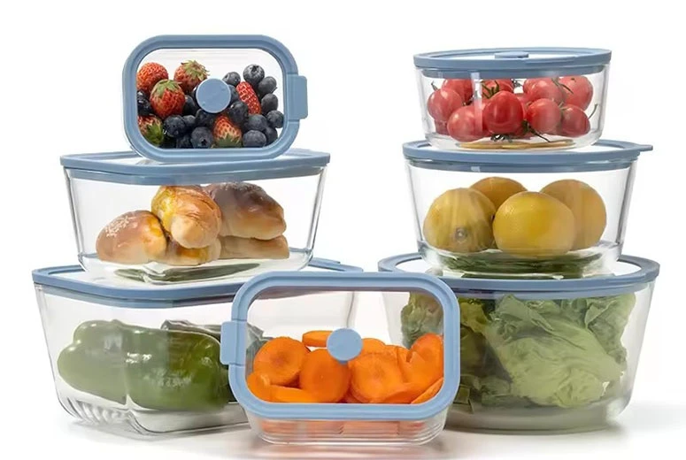 4 Pack 100% Plastic Free Glass Food Storage Container with Glass Lid and Vent Valve, Airtight, Leak-proof