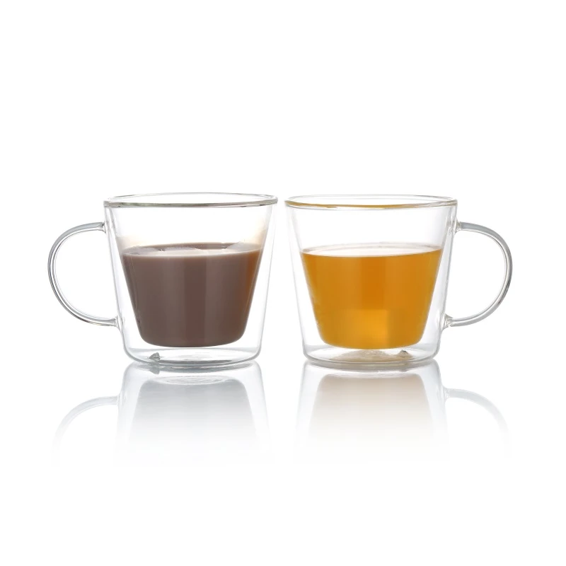 High Borosilicate Double Wall Glass Coffee Juice with Handle 250ml