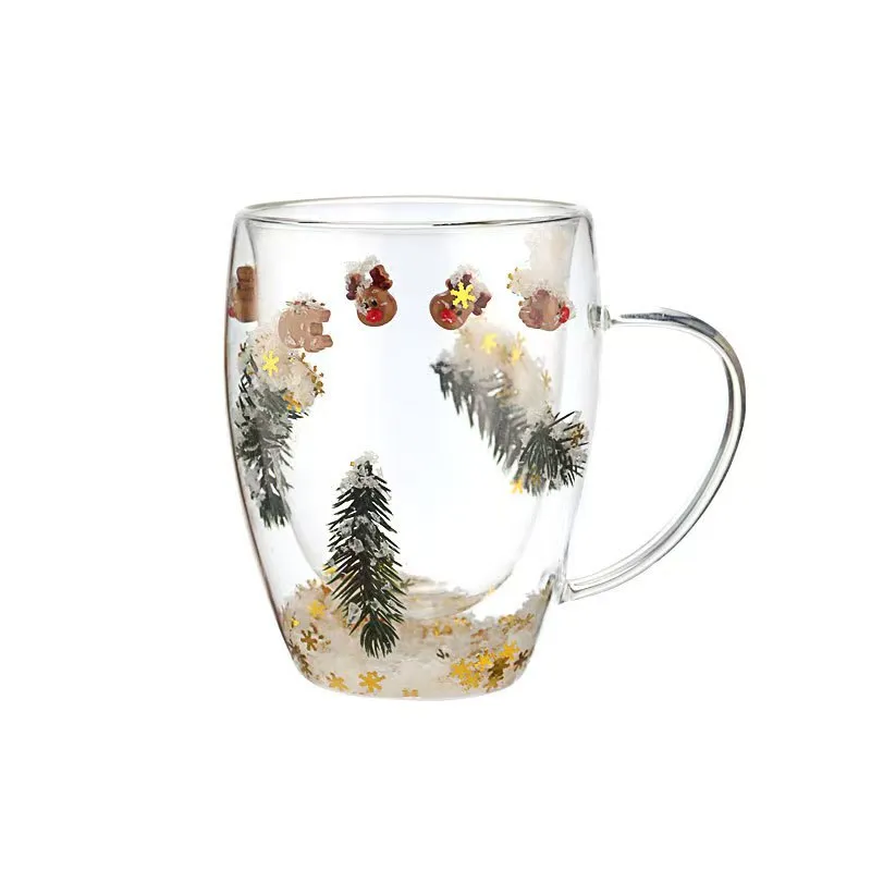 Doubel Wall Insulated  Glass Christmas Styling with handle 350ml
