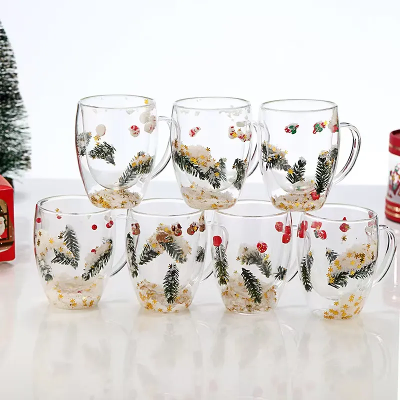 Doubel Wall Insulated  Glass Christmas Styling with handle 350ml