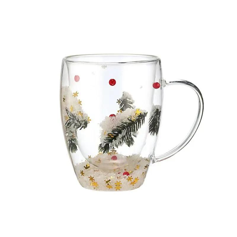 Doubel Wall Insulated  Glass Christmas Styling with handle 350ml