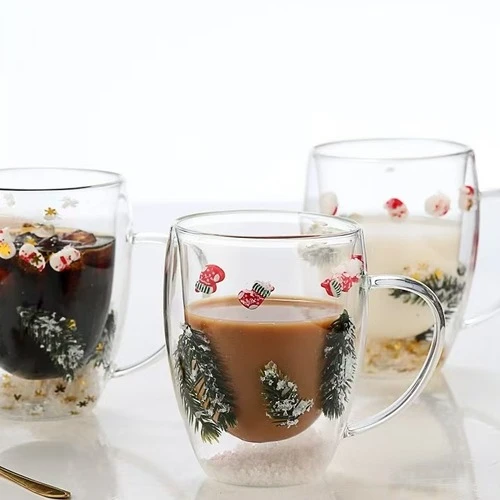 Doubel Wall Insulated  Glass Christmas Styling with handle 350ml