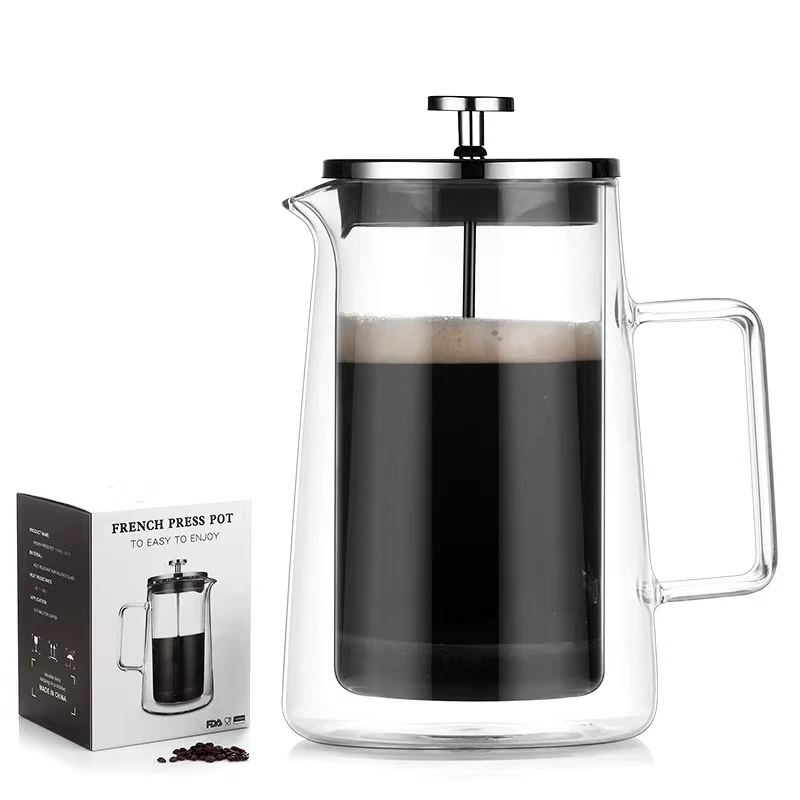 Double Wall Insulated High Borosilicate Glass French Press Coffee Maker T