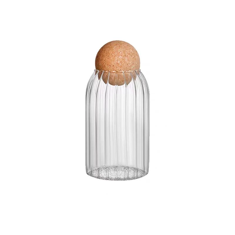 Round ribbed glass jar with cork lid