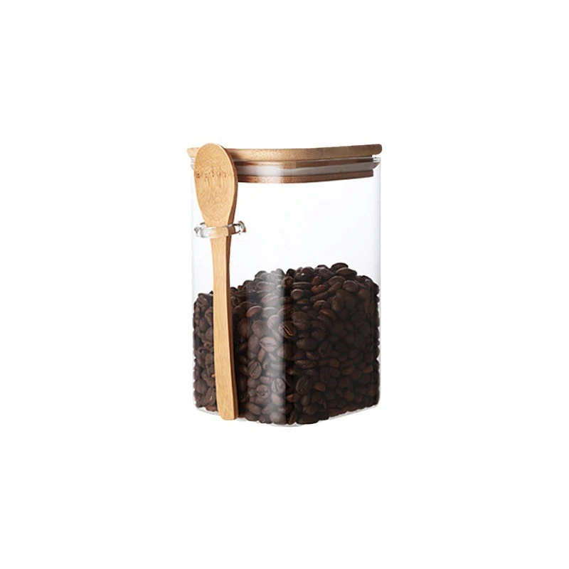 Square Glass Food Storage Jar with Bamboo Lid and Spoon