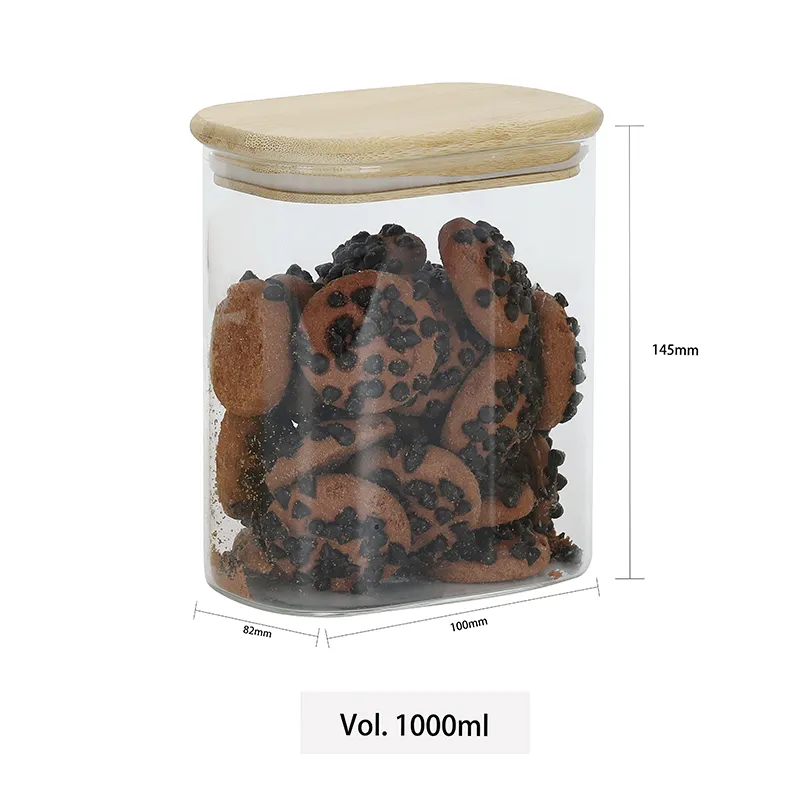 Rectangle Glass Food Storage Jar with Bamboo Lid