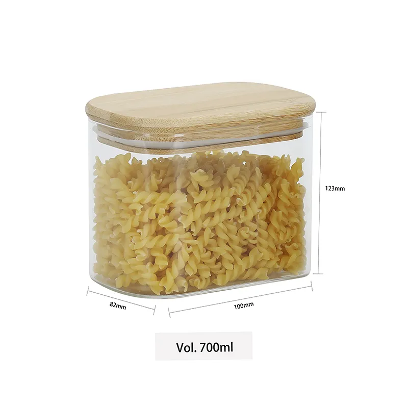 Rectangle Glass Food Storage Jar with Bamboo Lid