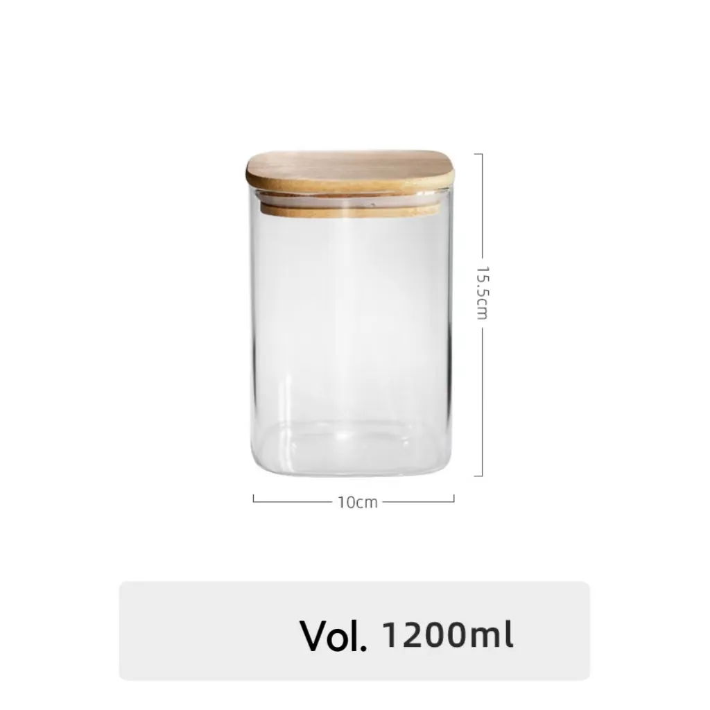 Square Glass Food Storage Jar with Bamboo Lid
