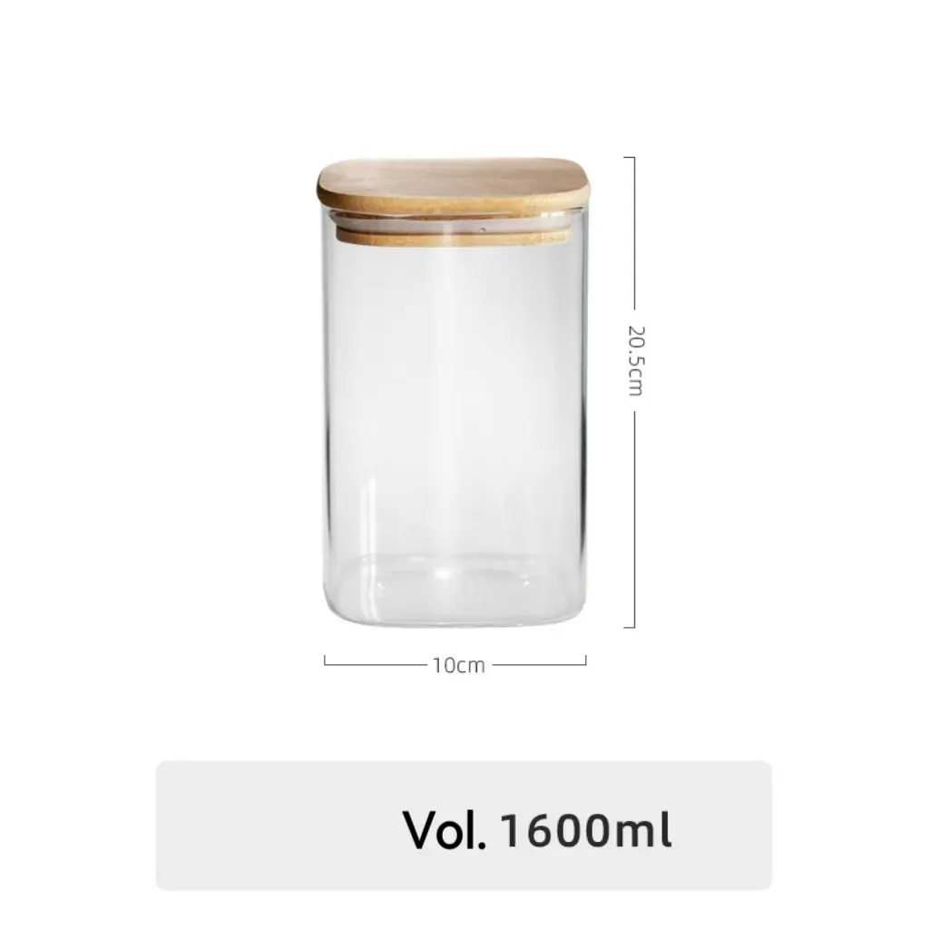 Square Glass Food Storage Jar with Bamboo Lid