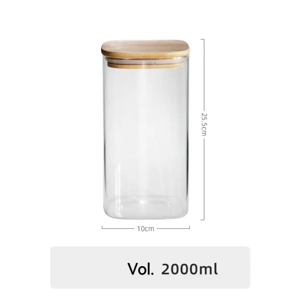 Square Glass Food Storage Jar with Bamboo Lid