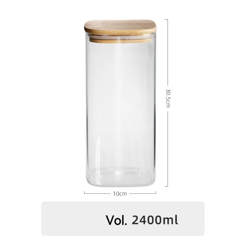 Square Glass Food Storage Jar with Bamboo Lid